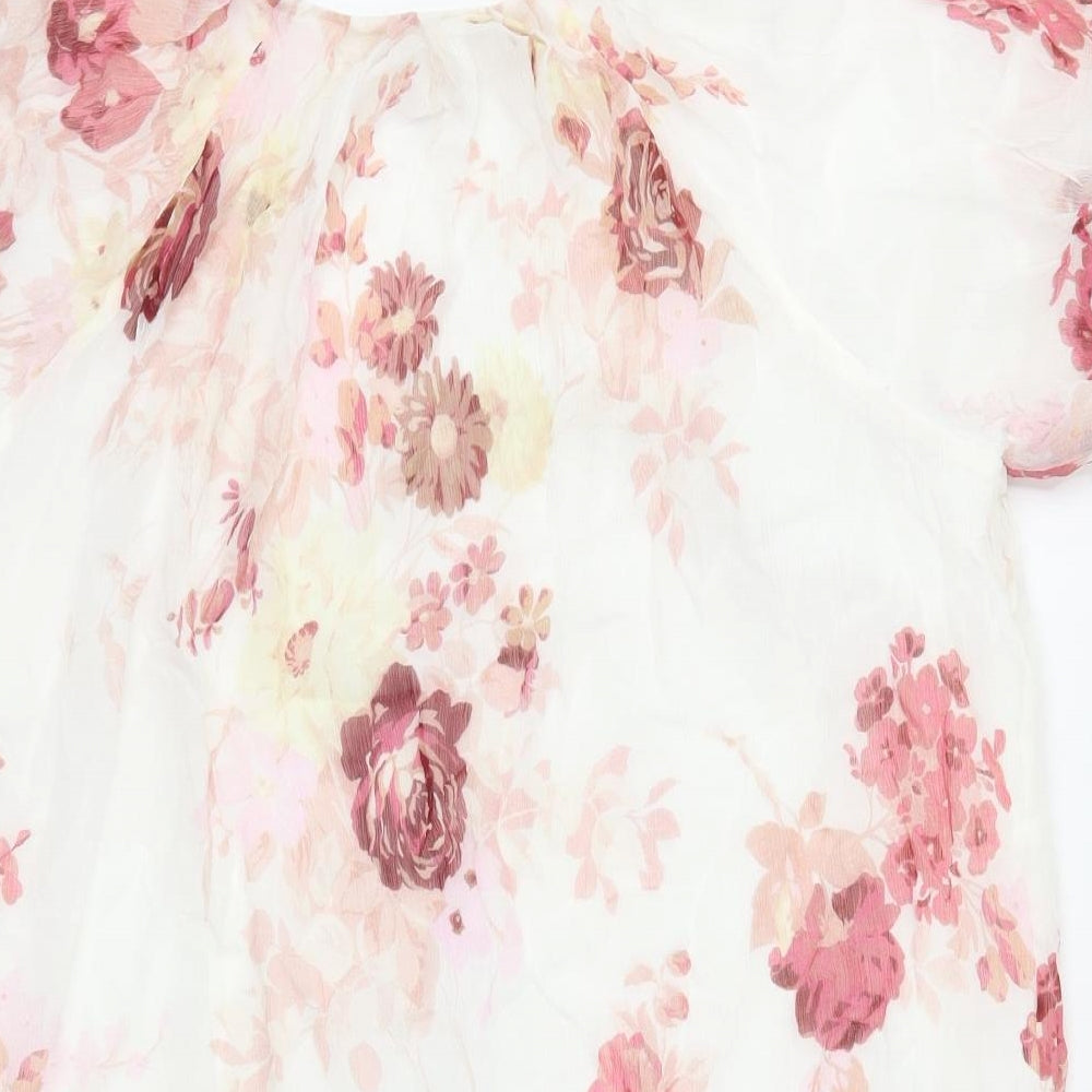 Modern Rarity Womens White Floral Polyester Shift Size 12 V-Neck Pullover