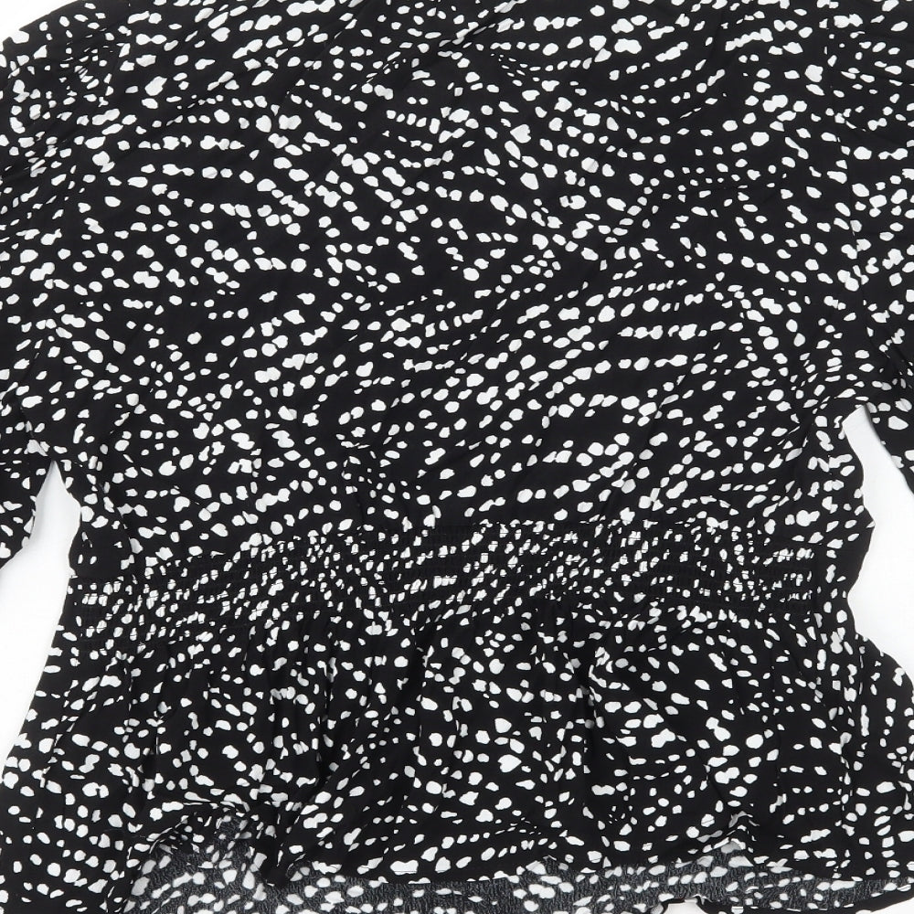 Marks & Spencer Womens Black Polka Dot Viscose Basic Blouse Size 8 V-Neck - Neck Tie Peplum