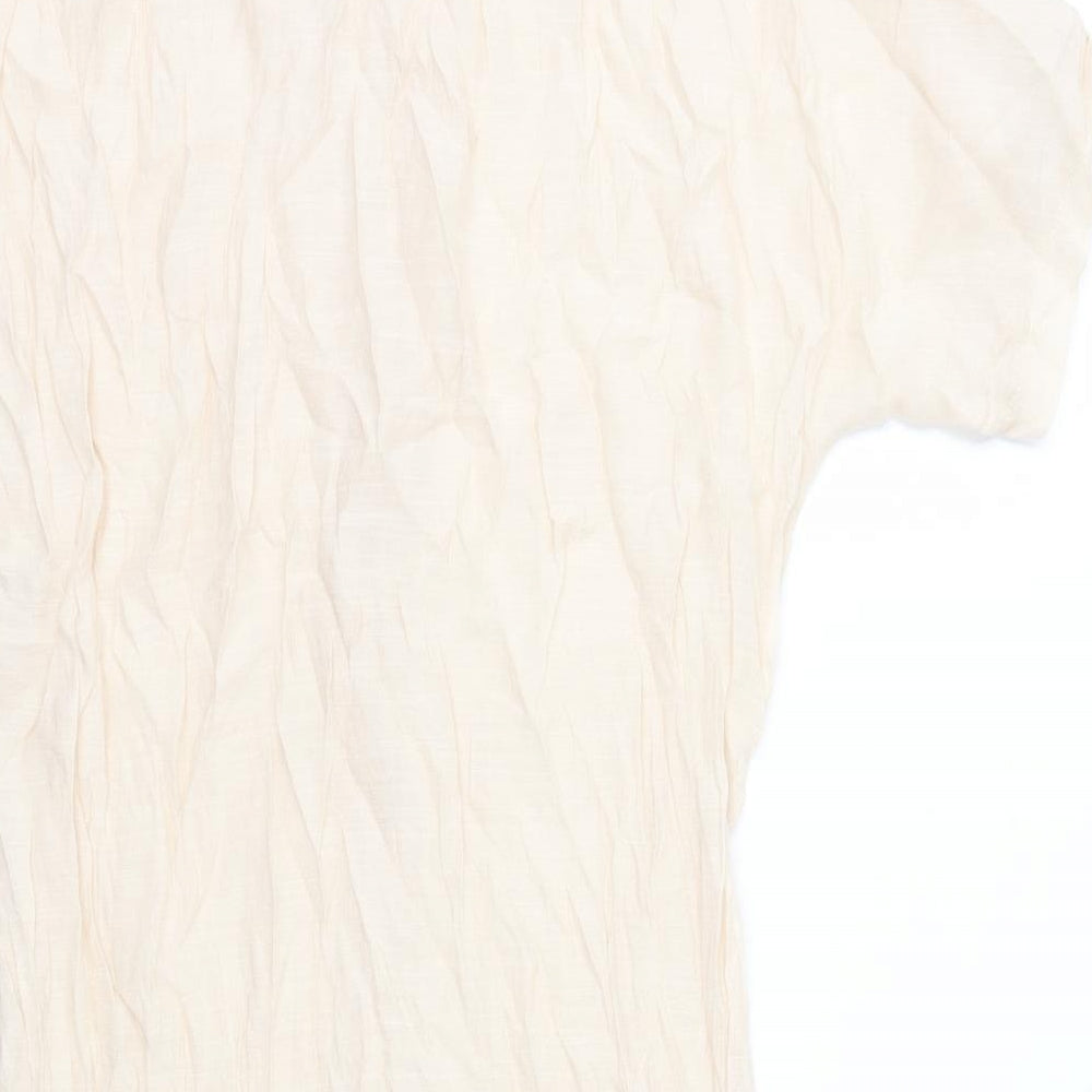 Preworn Womens Ivory Polyester A-Line Size 10 Round Neck Button