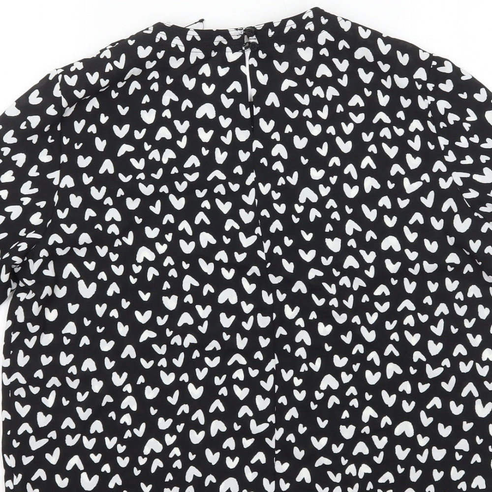 Marks & Spencer Womens Black Geometric Polyester Basic T-Shirt Size 10 Round Neck - Hearts