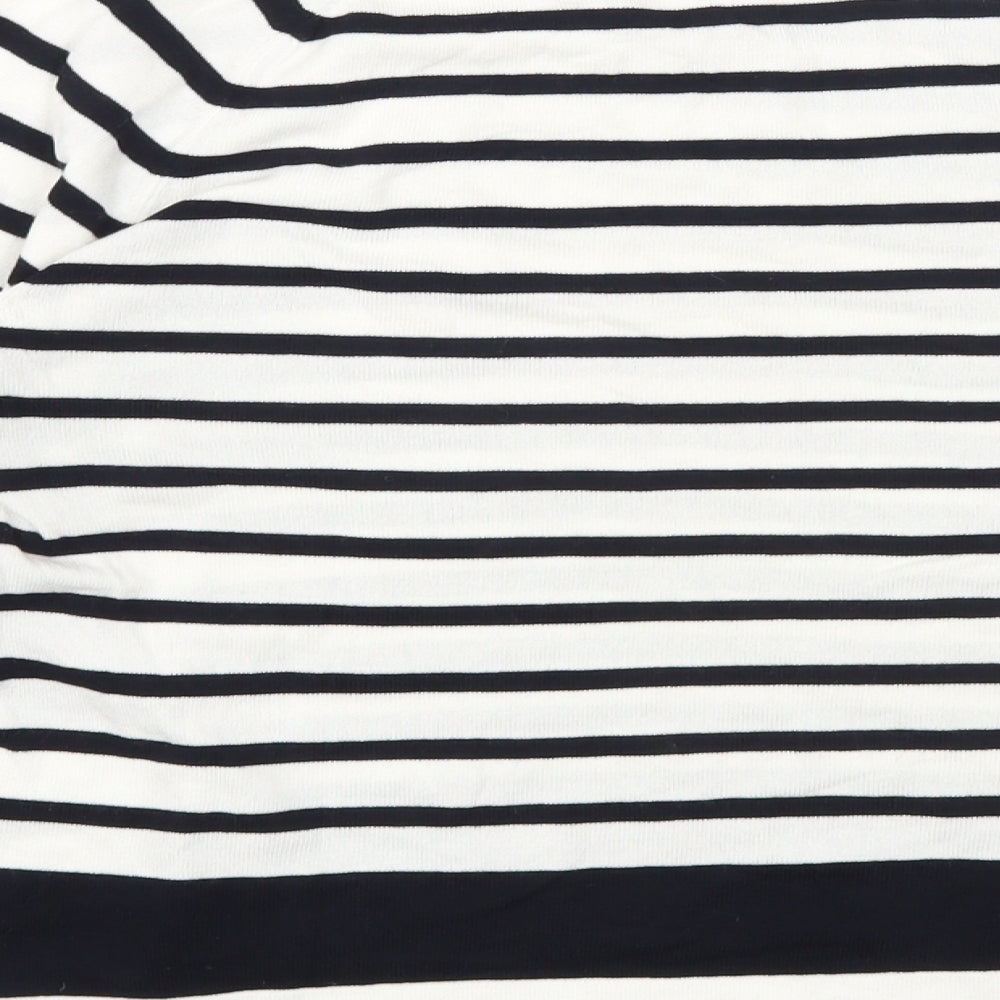 H&M Womens White Round Neck Striped Viscose Pullover Jumper Size M