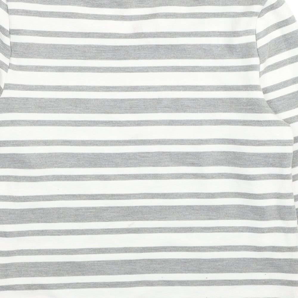 Classic Womens White Striped Polyester Pullover Sweatshirt Size 10 Pullover