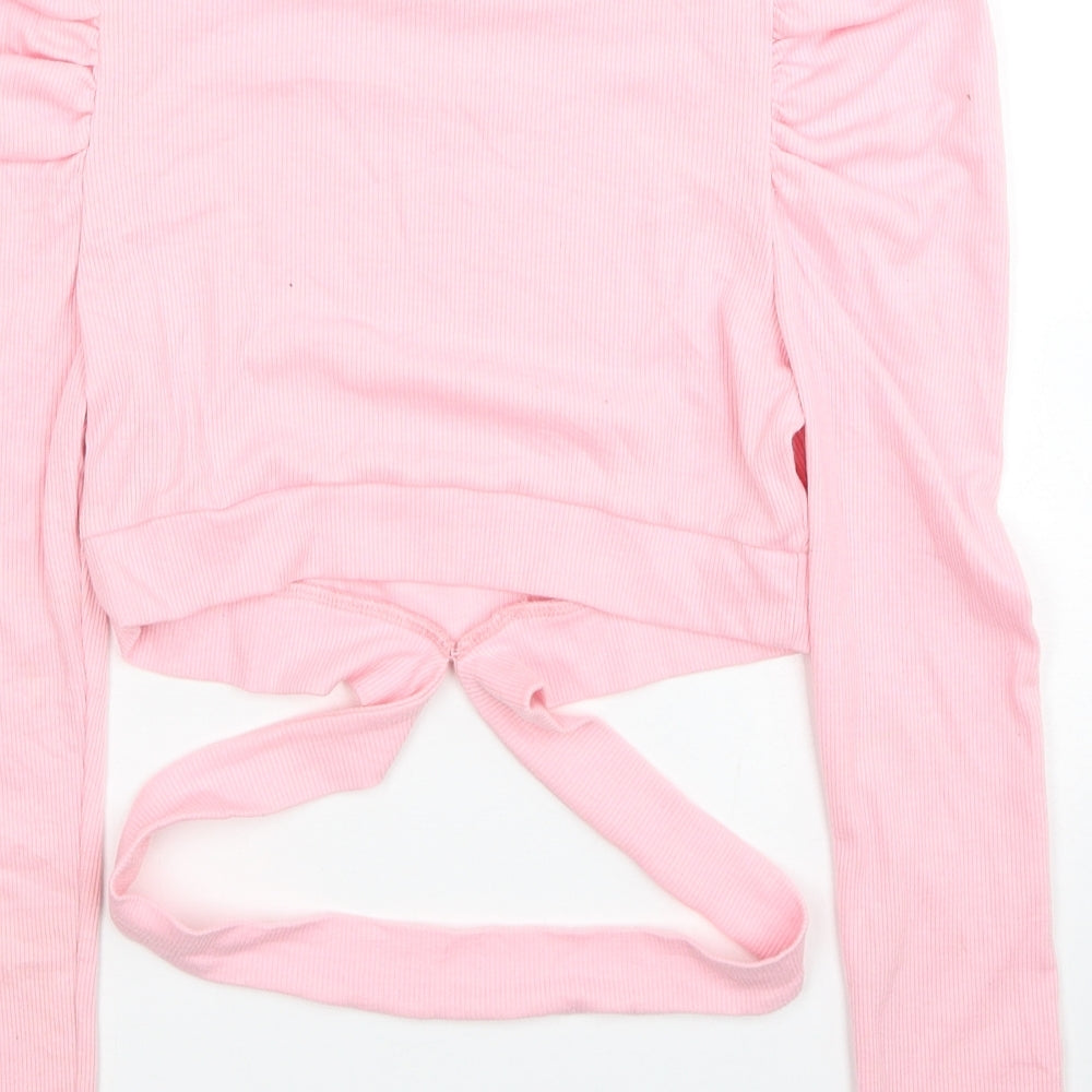SHEIN Womens Pink Polyester Jersey Blouse Size S Round Neck - Cut Out Detail