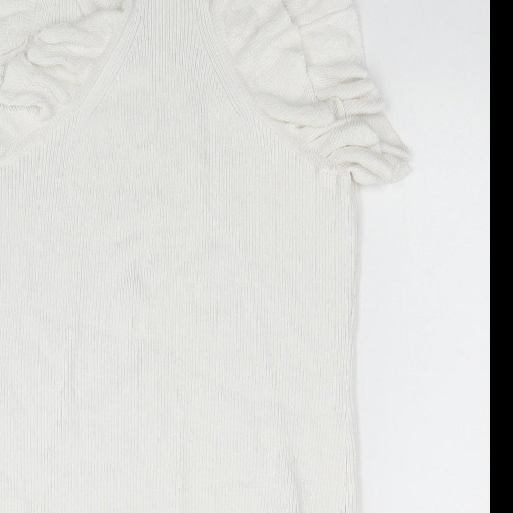 H&M Womens White Mock Neck Acrylic Vest Jumper Size M