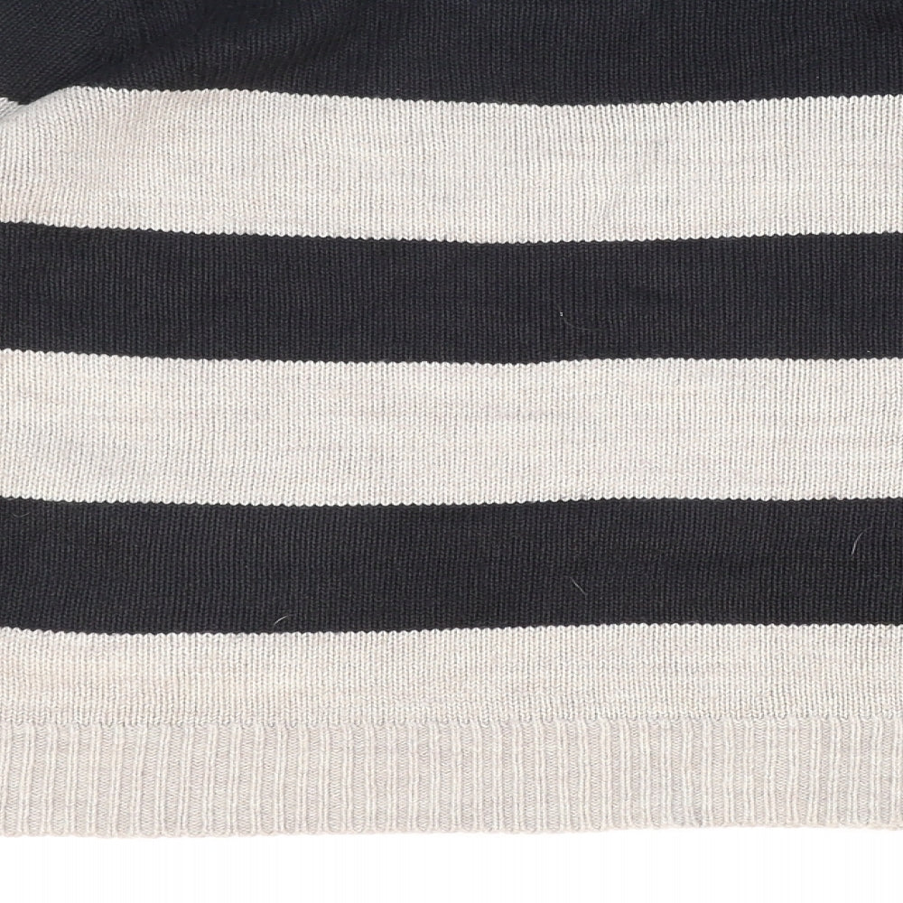 H&M Womens Black Round Neck Striped Acrylic Pullover Jumper Size M