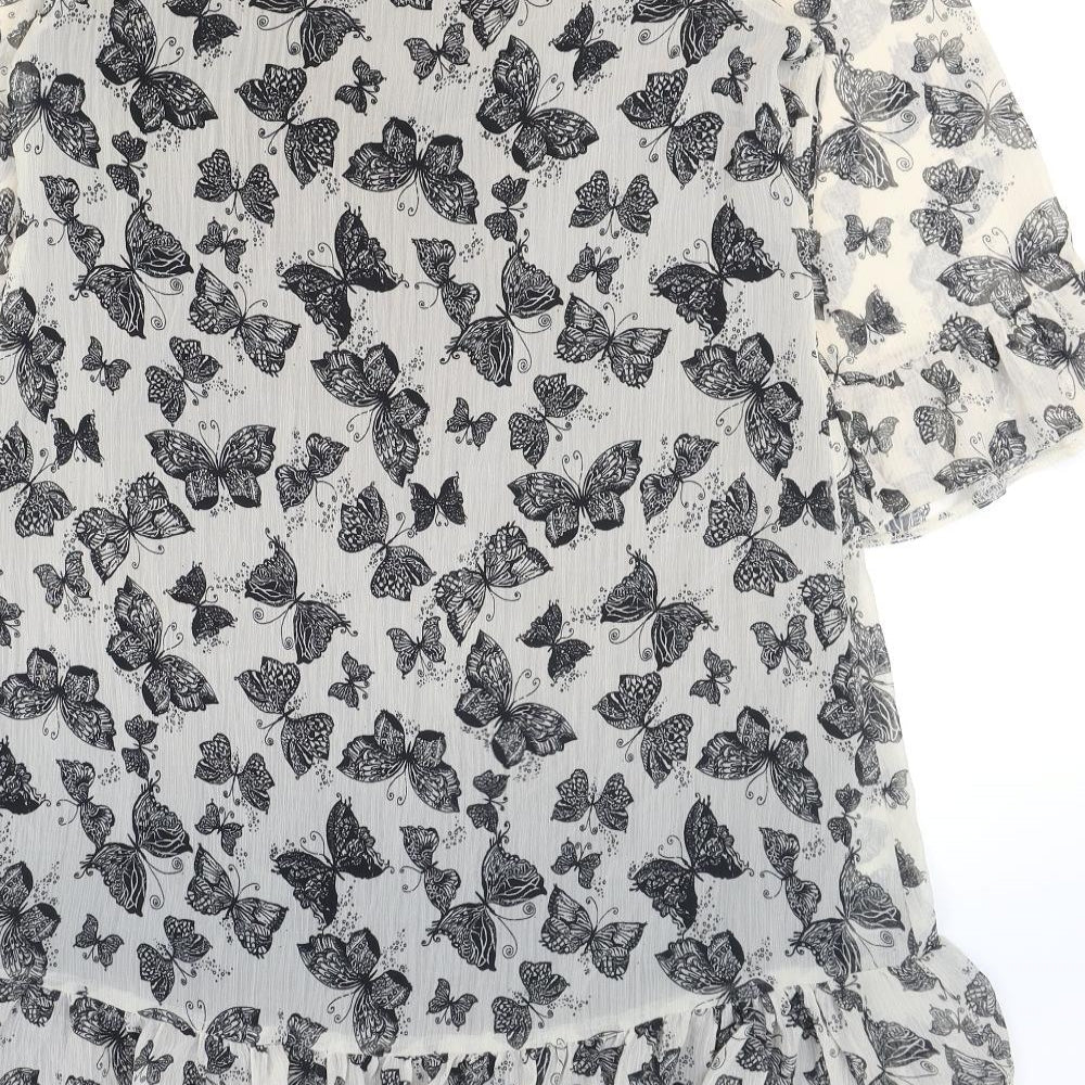 NEXT Womens Beige Geometric Polyester Fit & Flare Size 8 Round Neck Pullover - Butterflies