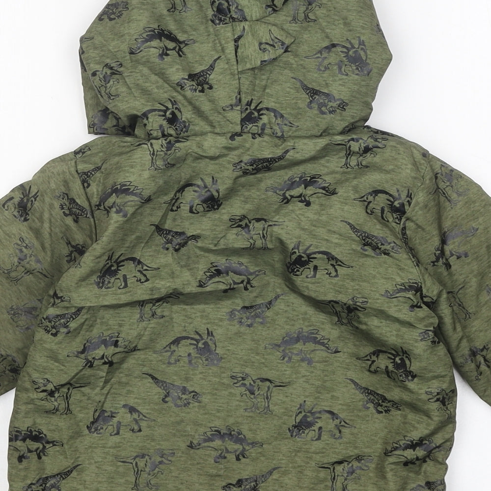 Mick Mack Boys Green Geometric Jacket Size 4 Years Zip - Dinosaur