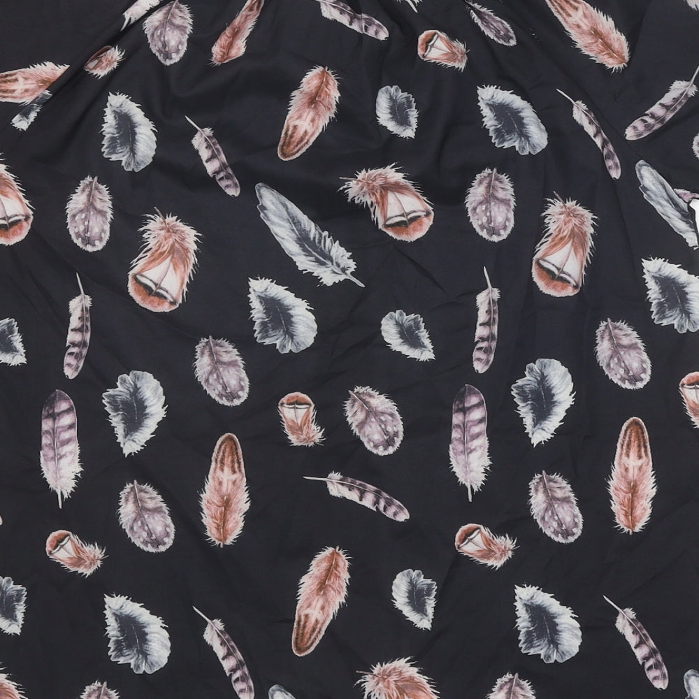 Preworn Womens Black Geometric Polyester Basic T-Shirt Size XL Round Neck - Feather Print