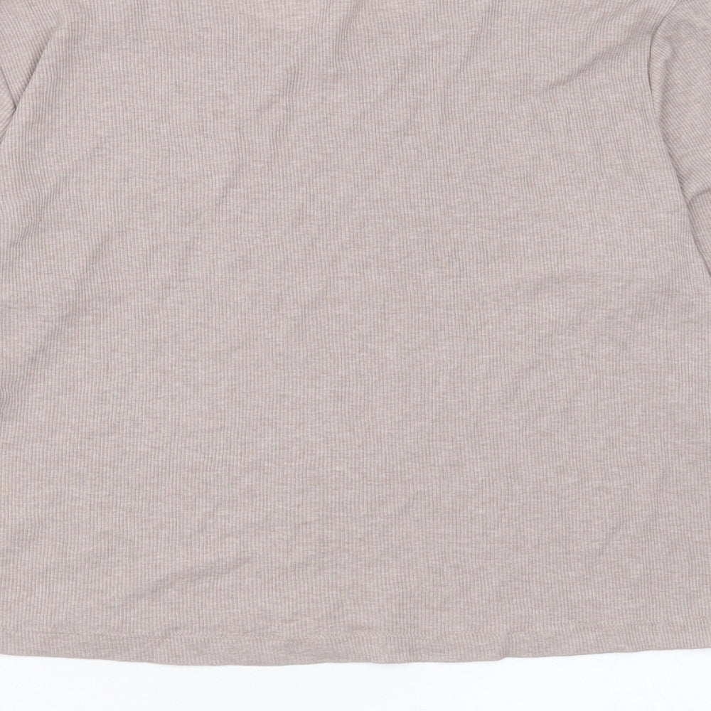 H&M Womens Beige Polyester Cropped T-Shirt Size L Crew Neck