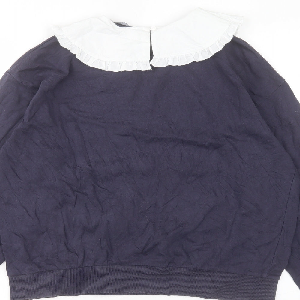 New Look Womens Blue Cotton Pullover Sweatshirt Size M Button