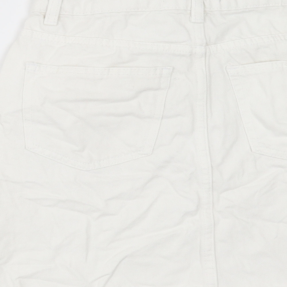 Denim & Co. Womens White Cotton A-Line Skirt Size 8 Button