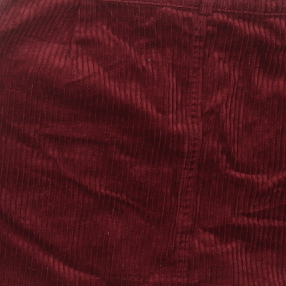 Denim & Co. Womens Red Cotton A-Line Skirt Size 10 Button