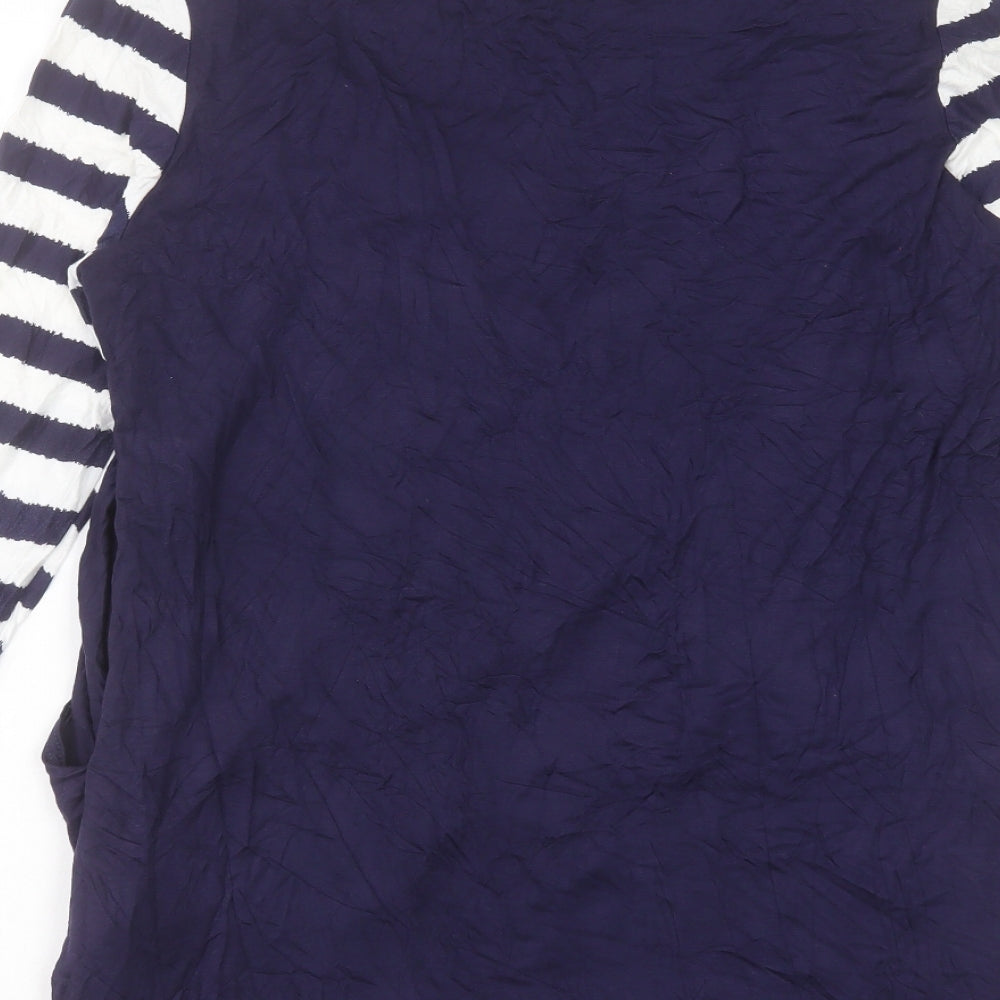 Preworn Womens Blue Striped Viscose A-Line Size L Scoop Neck Pullover
