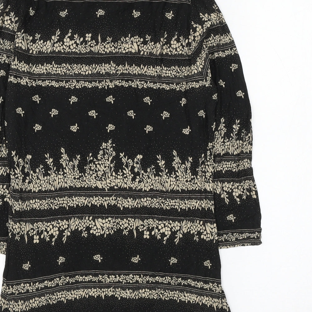 Marks & Spencer Womens Black Floral Viscose Basic Blouse Size 8 Round Neck