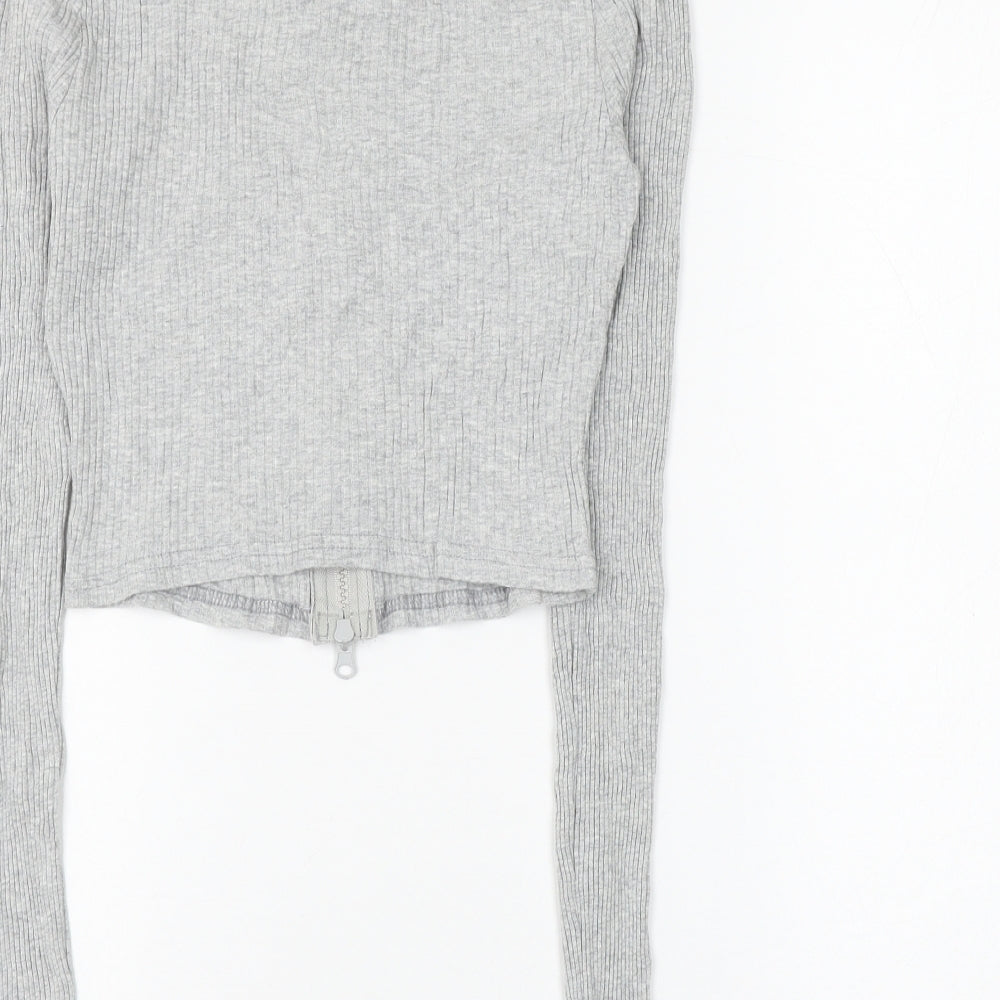 Femme Luxe Womens Grey Cotton Basic Blouse Size 8 Collared