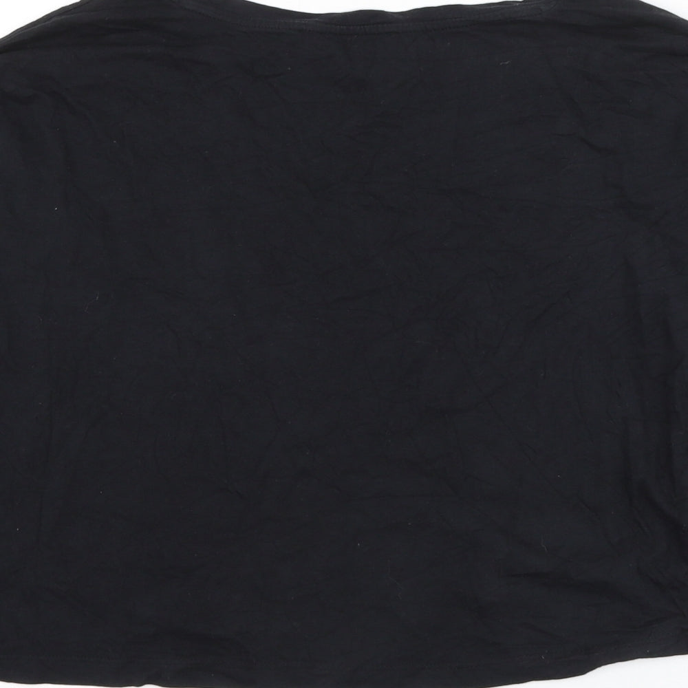 Mango Womens Black Cotton Basic T-Shirt Size S Round Neck - Ruched Sleeve