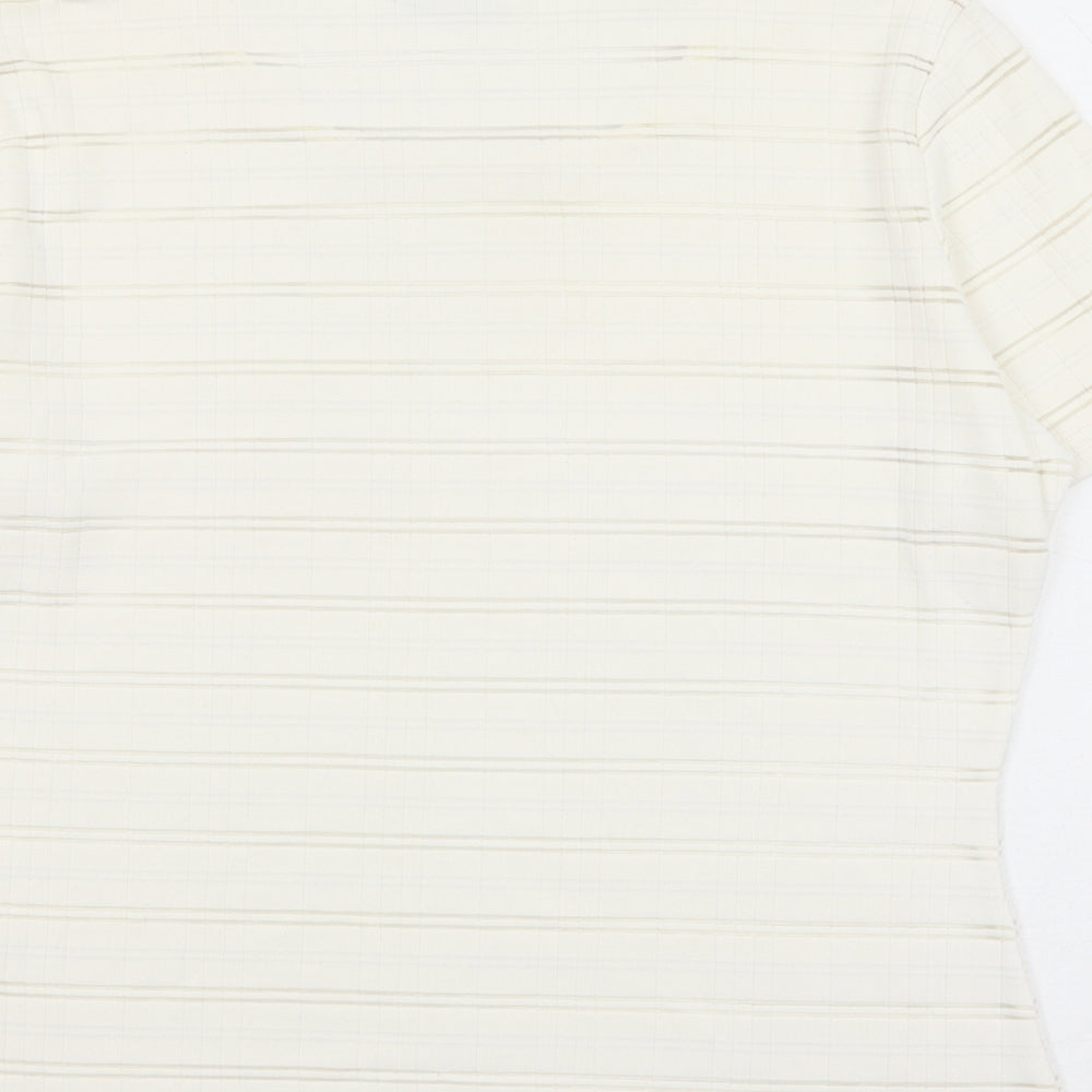 Debenhams Womens White Striped Nylon Basic T-Shirt Size 10 Round Neck