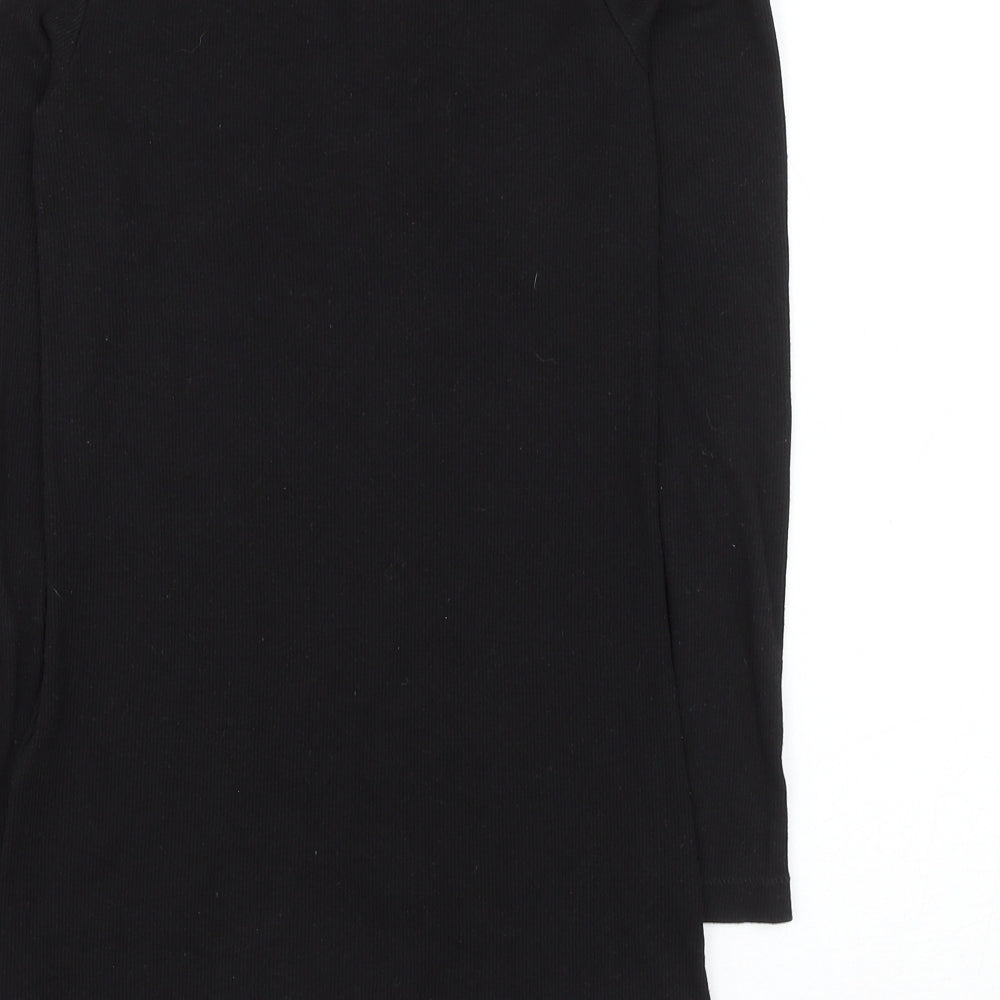 H&M Womens Black Polyester Basic T-Shirt Size S Round Neck - Cold Shoulder
