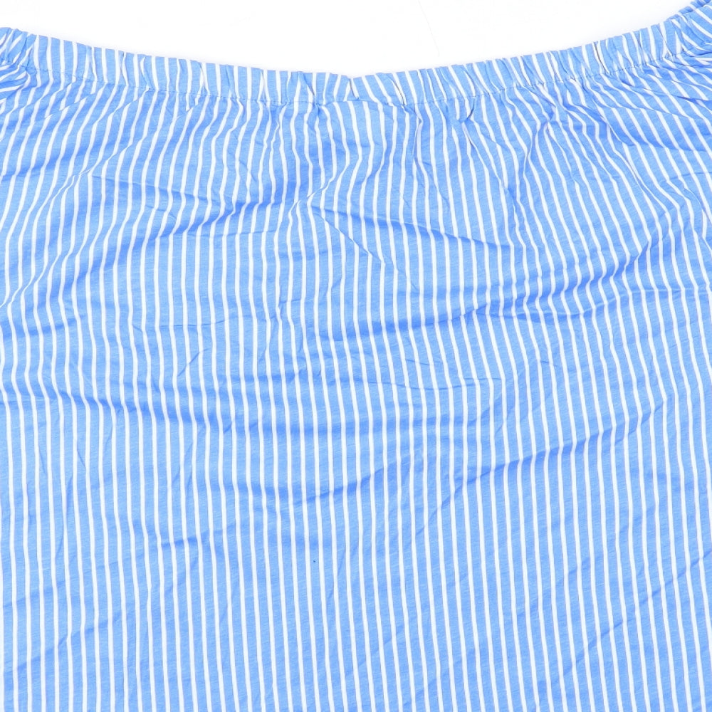 H&M Womens Blue Striped 100% Cotton Basic T-Shirt Size XL Off the Shoulder