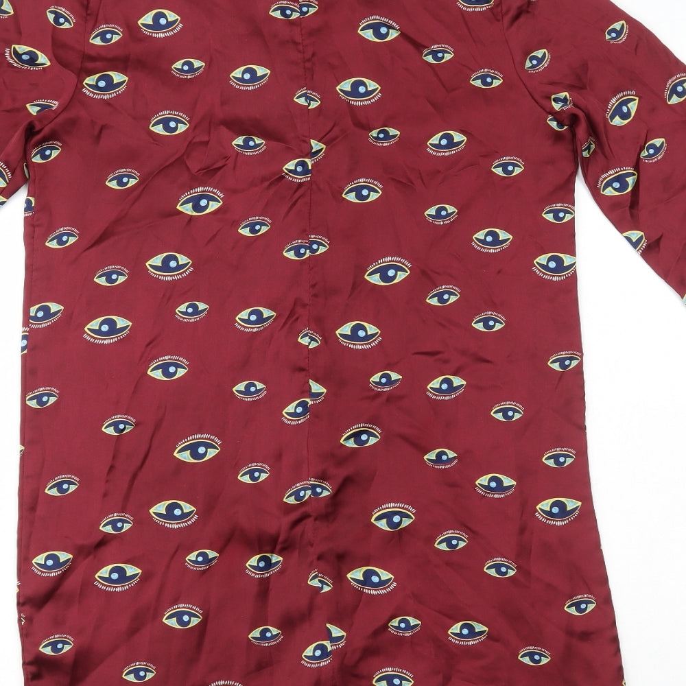 Vera & Lucy Womens Red Geometric Polyester Shift Size S Round Neck Zip - Eyes