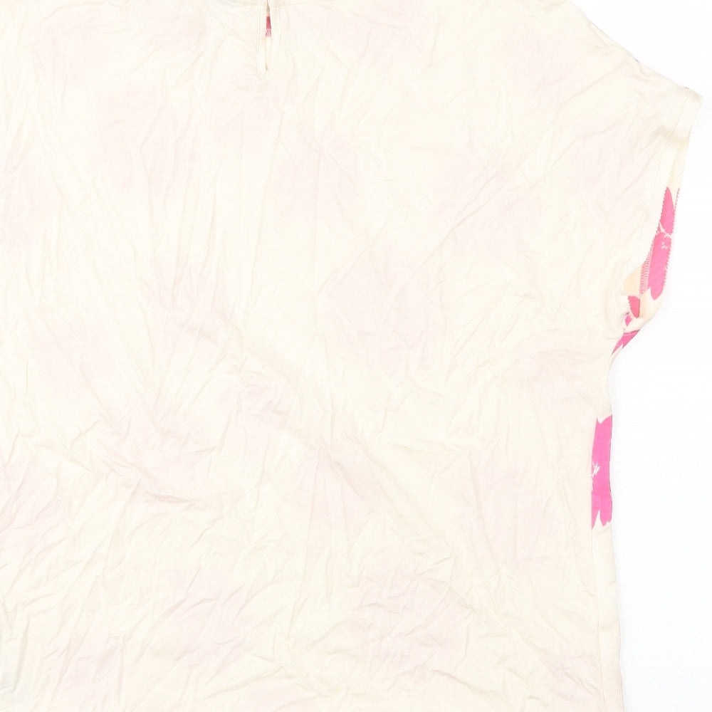 Marks and Spencer Womens Pink Floral Polyester Basic T-Shirt Size 10 Round Neck