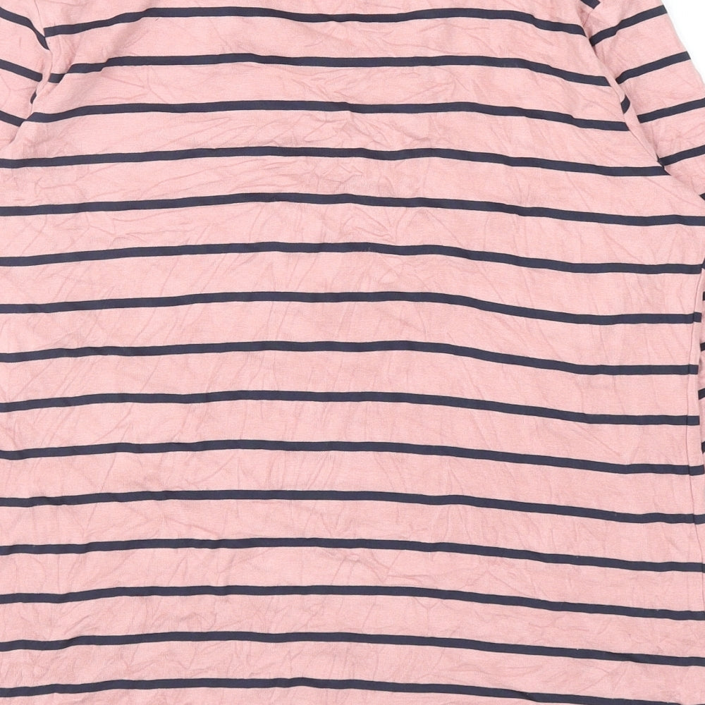 Fabrizio Womens Pink Striped Viscose Basic T-Shirt Size 14 Round Neck