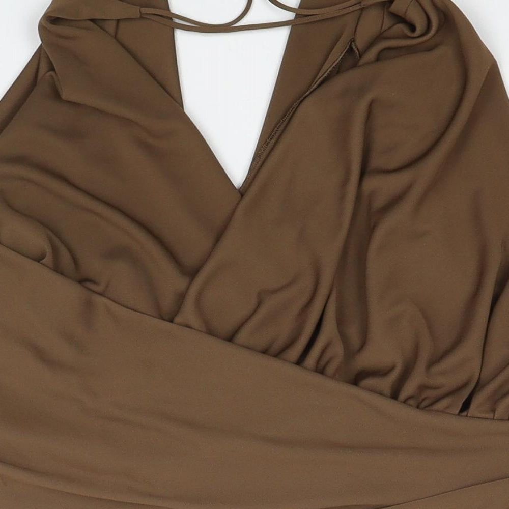 Zara Womens Brown Polyester Cropped Blouse Size XS V-Neck