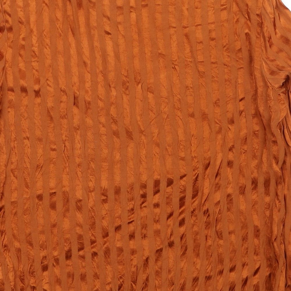 Topshop Womens Orange Striped Viscose Basic Button-Up Size 8 Collared