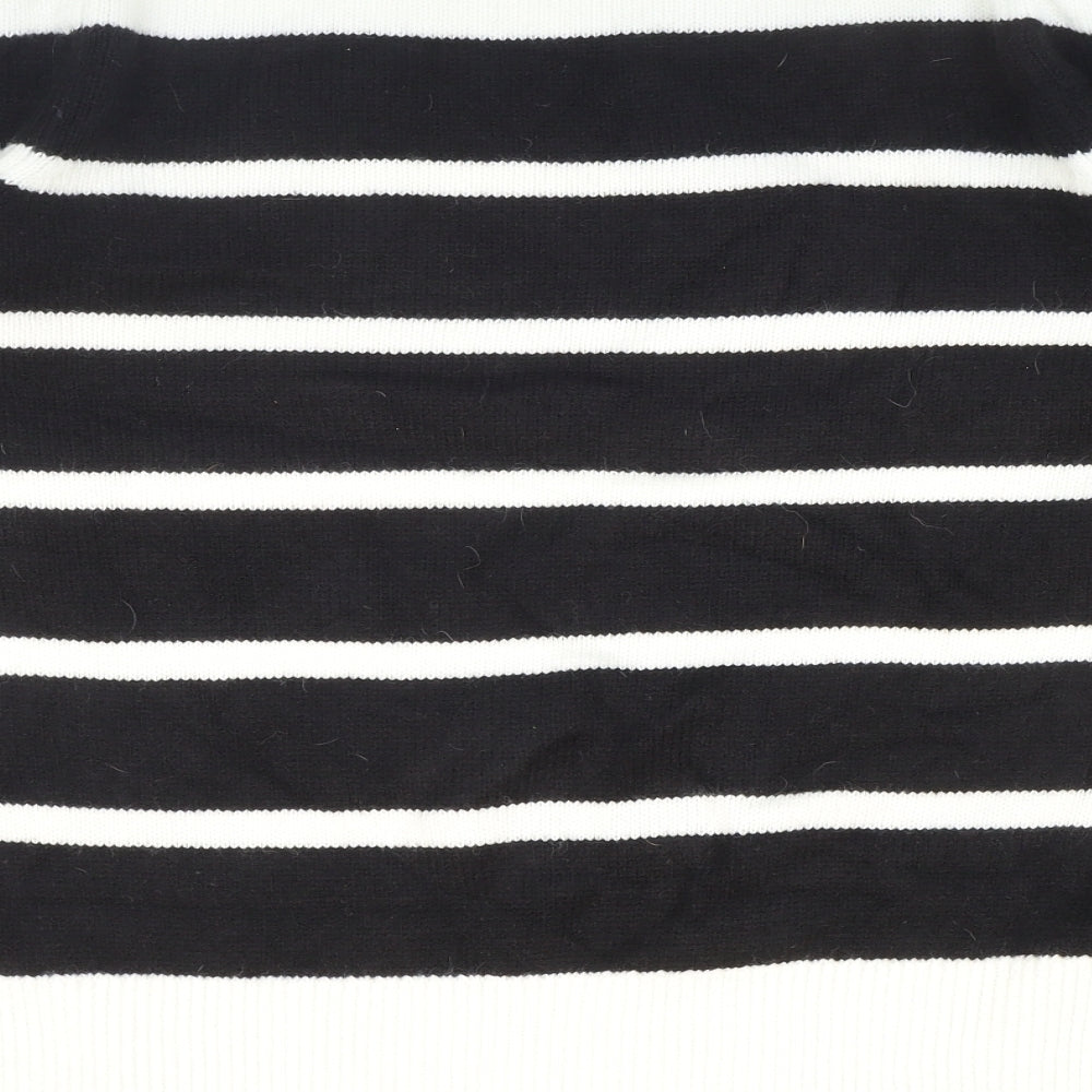 NEXT Womens Black Round Neck Striped Acrylic Pullover Jumper Size L