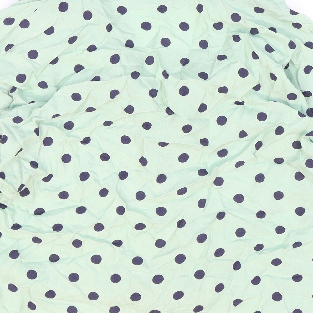 Papaya Womens Green Polka Dot Viscose Cropped Button-Up Size 14 Collared