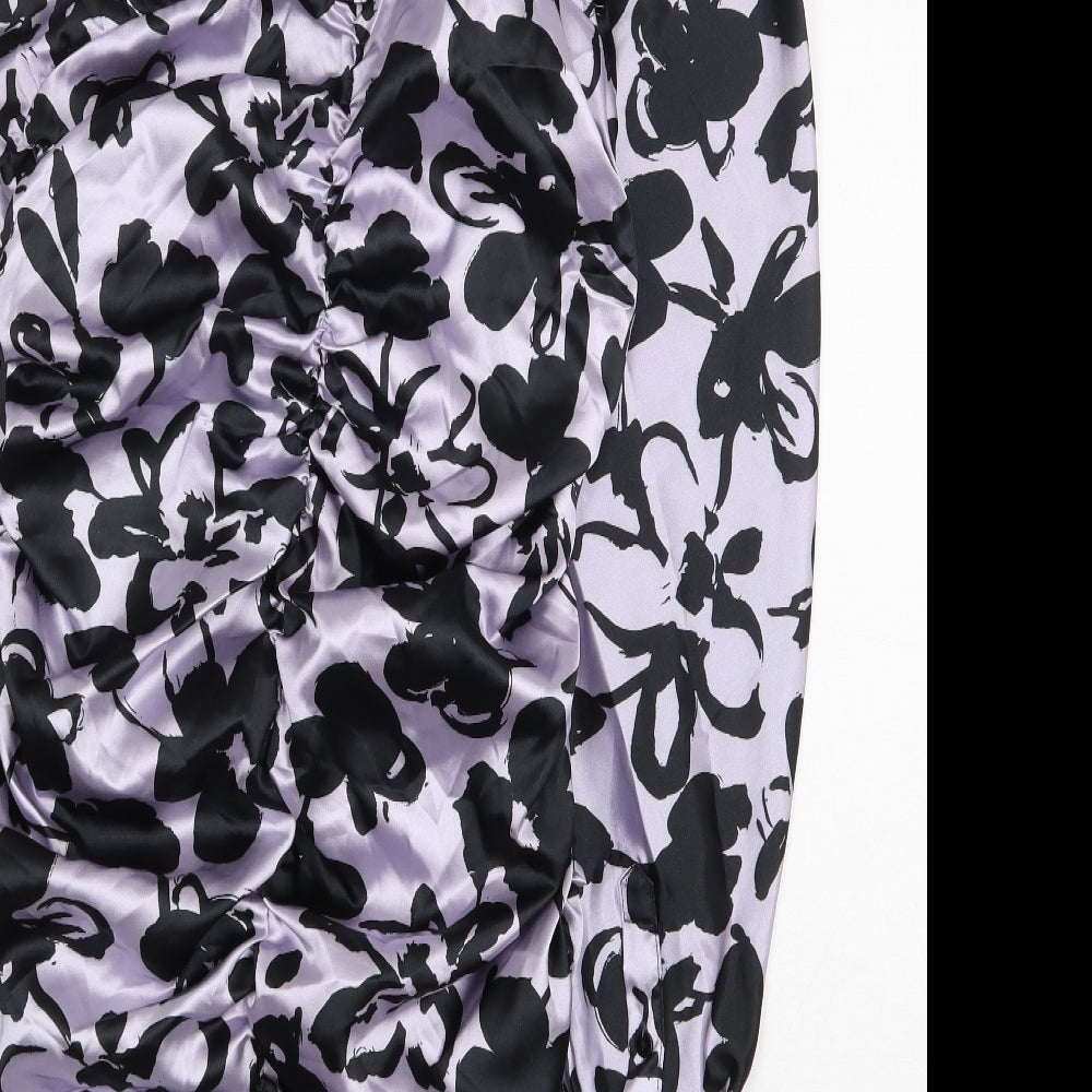 Zara Womens Purple Floral Polyester Mini Size S Collared Button