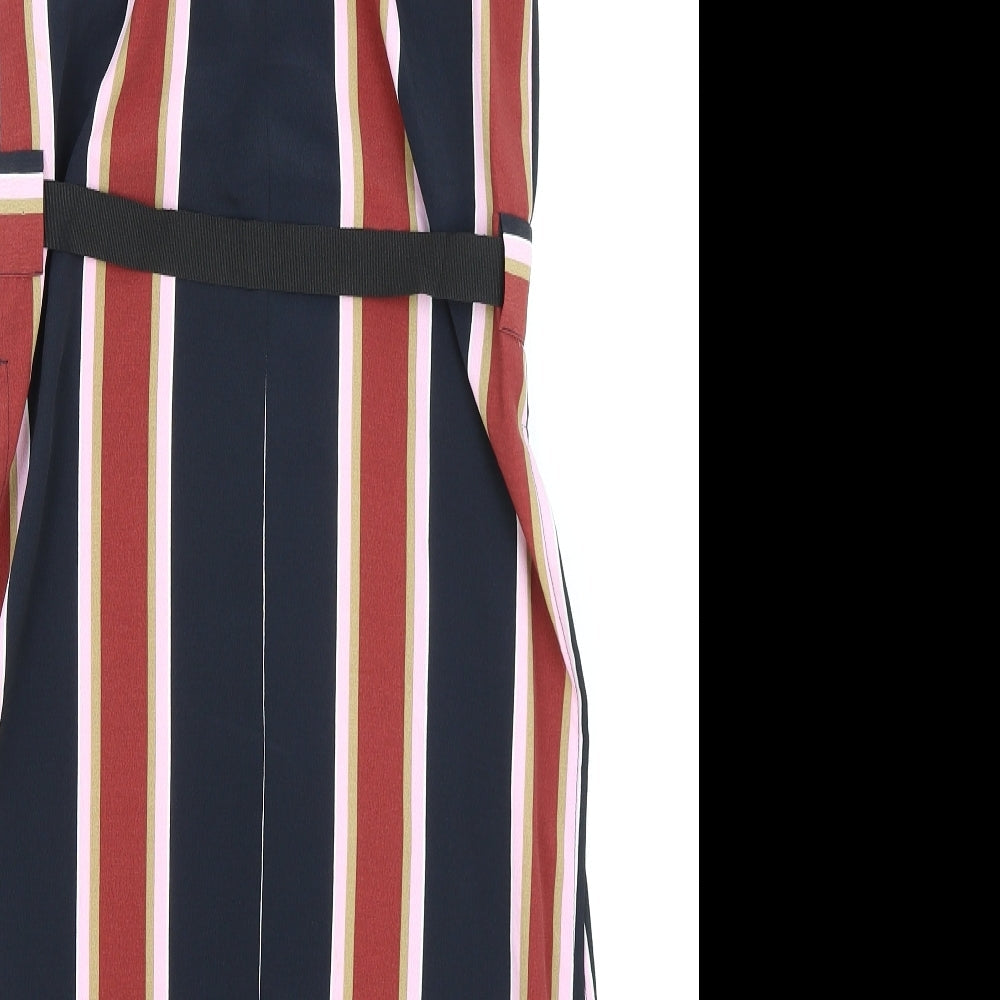 Topshop Womens Black Striped Polyester Sheath Size 8 Round Neck Zip