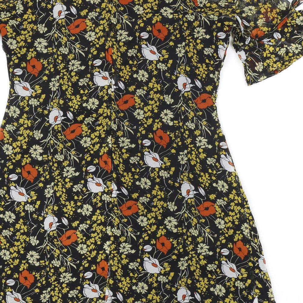 POP Womens Black Floral Polyester A-Line Size 2 Boat Neck Zip