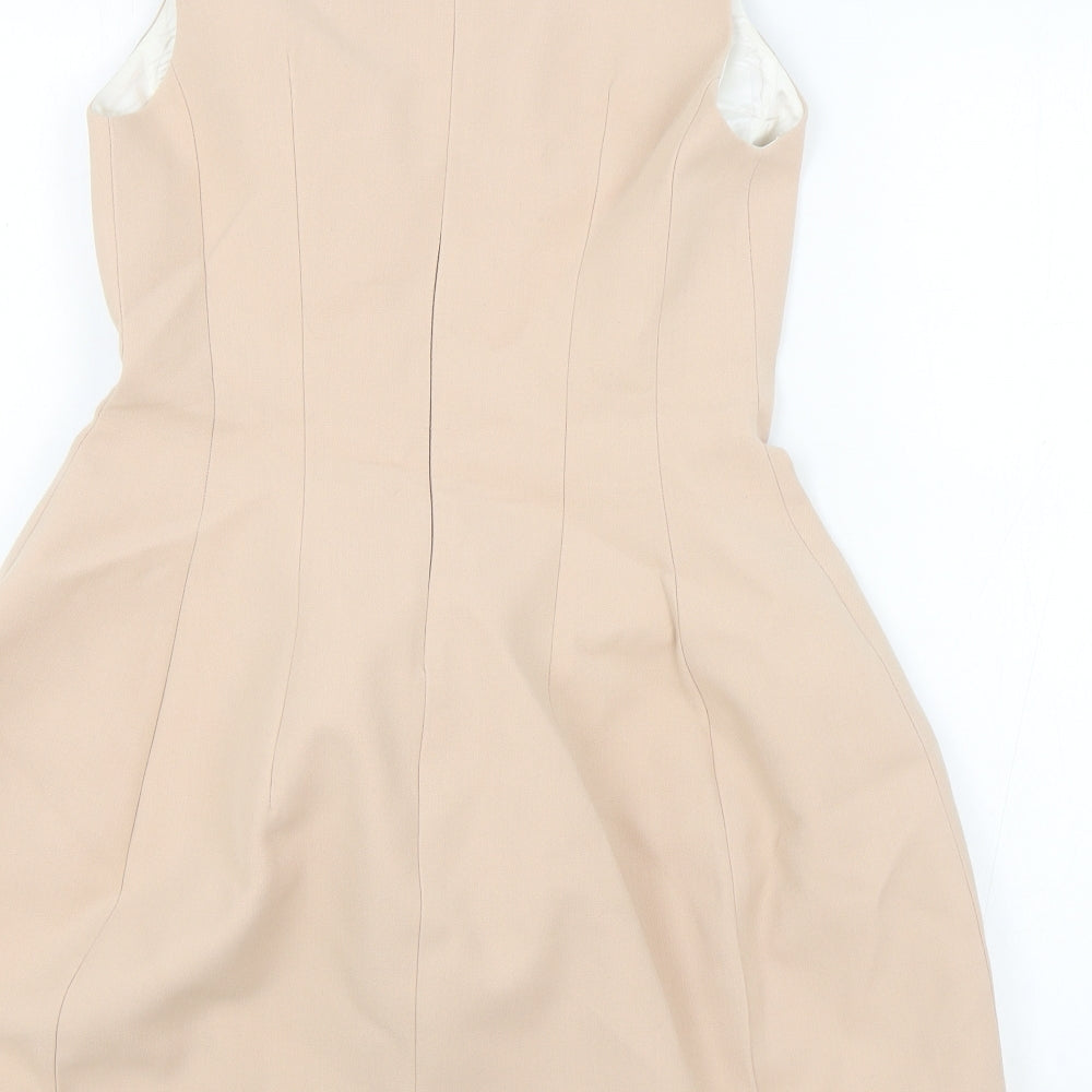 Zara Womens Pink Viscose A-Line Size 4 Round Neck Zip