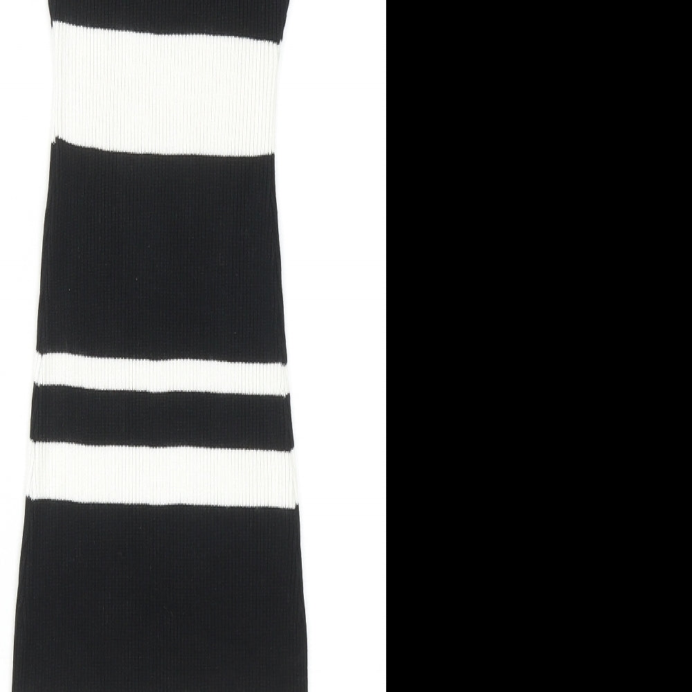LU NYC Womens Black Striped Viscose Bodycon Size S Mock Neck Pullover