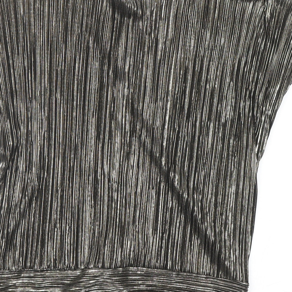 Preworn Womens Silver Polyester Basic Blouse Size 6 V-Neck - Twist Detail