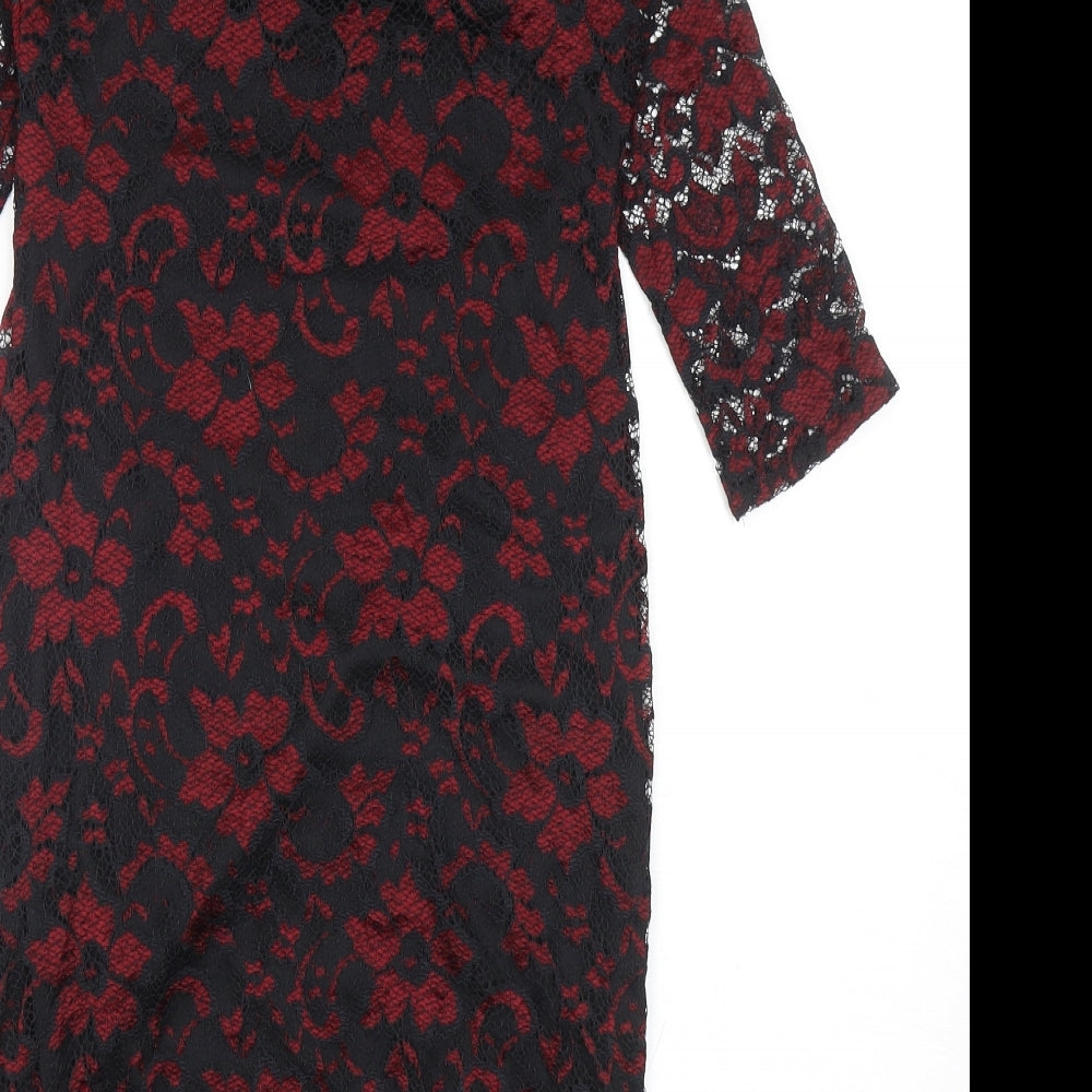 Atmosphere Womens Black Floral Nylon Bodycon Size 10 Boat Neck Pullover