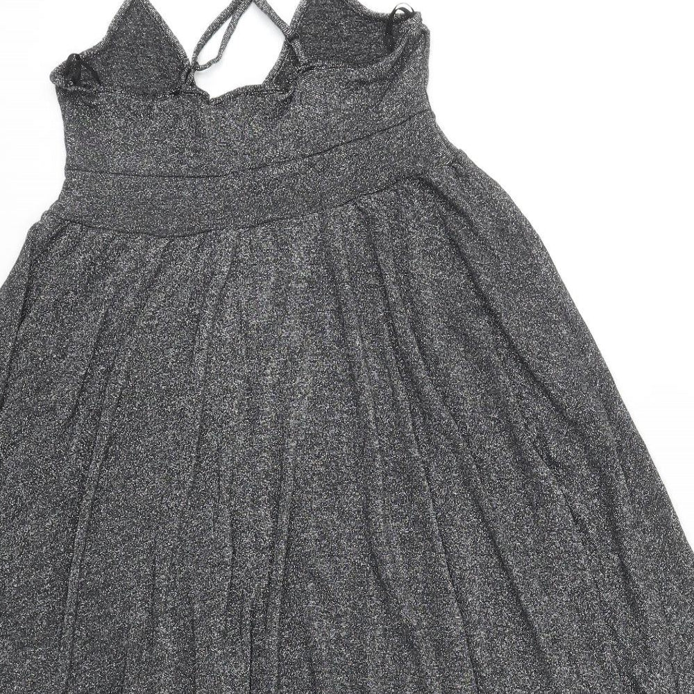 H&M Womens Silver Polyester Mini Size 8 V-Neck Pullover