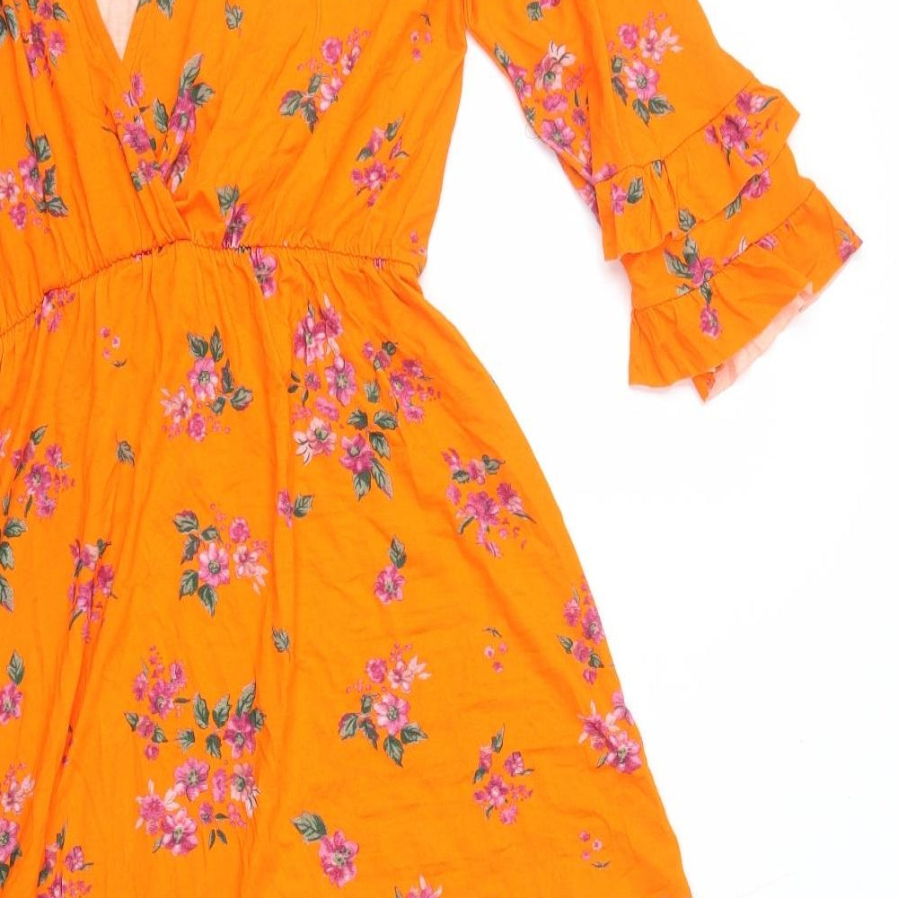 ASOS Womens Orange Floral Viscose A-Line Size 10 One Shoulder Pullover - One Sleeve
