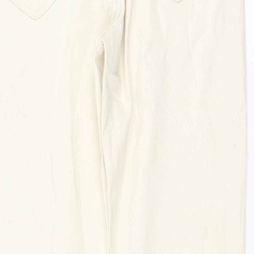 Marks & Spencer Womens Ivory Cotton Straight Jeans Size 32 in L33 in Regular Zip