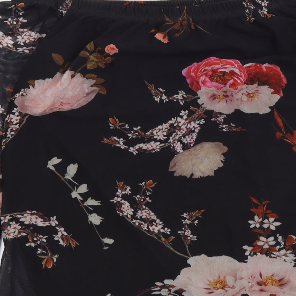Select Womens Black Floral Polyester Basic Blouse Size 10 Off the Shoulder