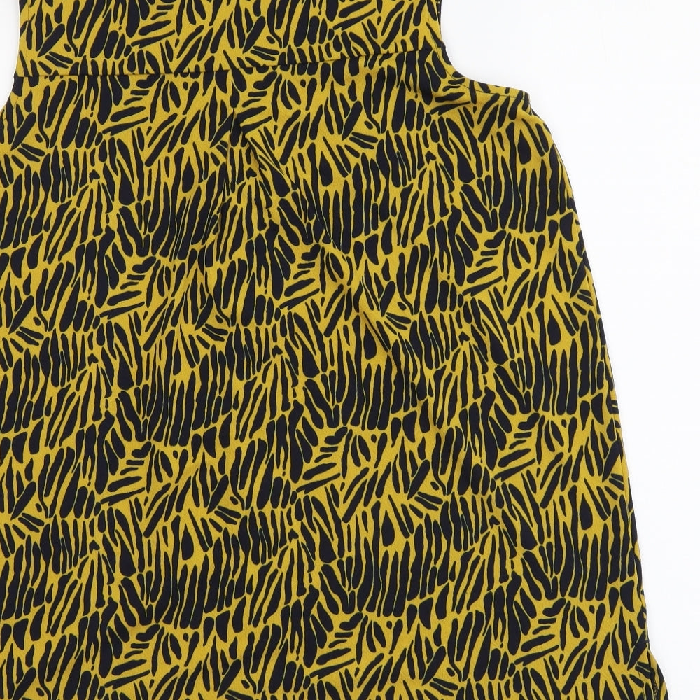 NEXT Womens Yellow Geometric Polyester Basic Button-Up Size 8 Round Neck