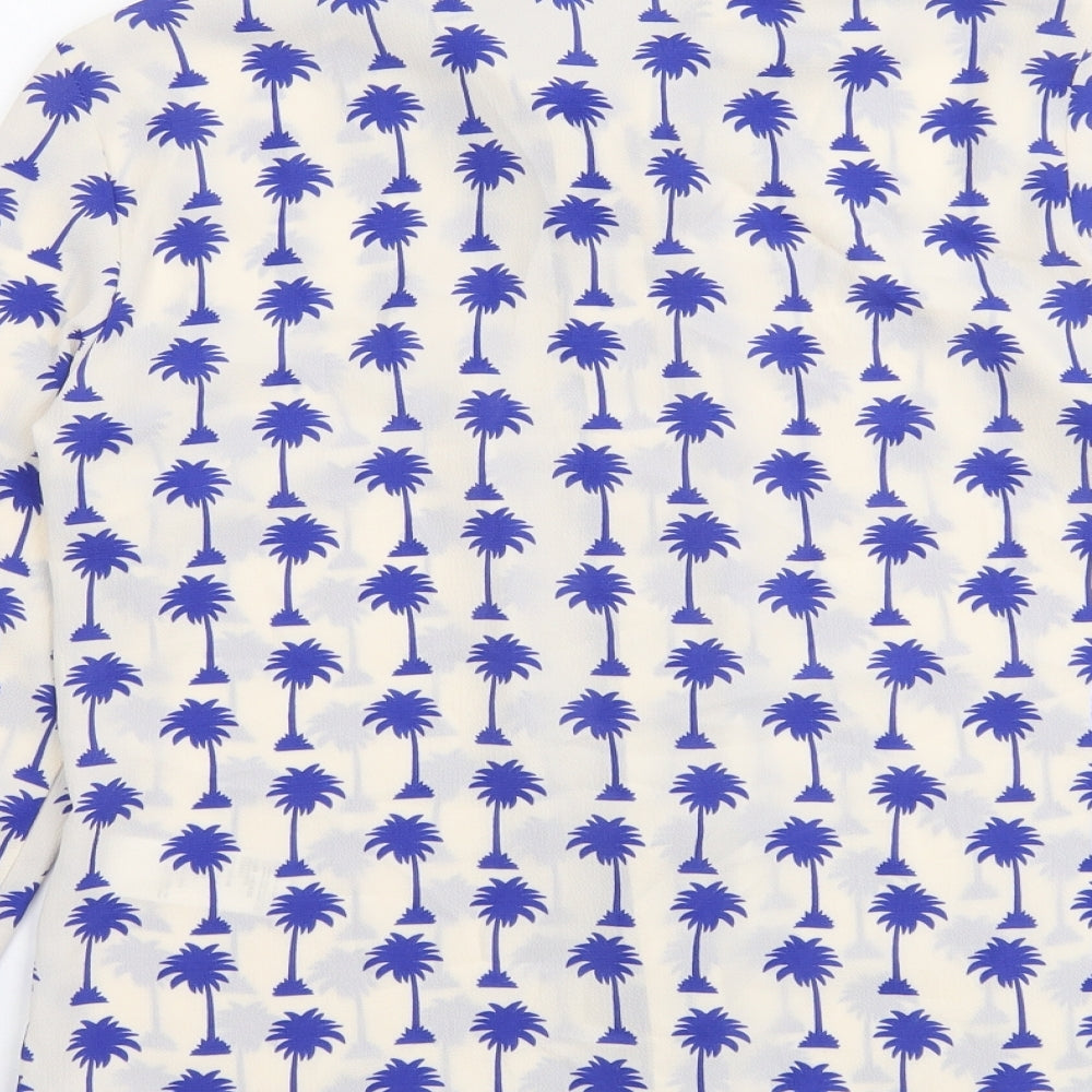 Topshop Womens White Geometric Polyester Basic Button-Up Size 4 Collared - Palm Tree Print