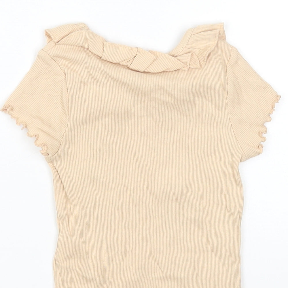 George Girls Beige Cotton Basic T-Shirt Size 12 Months Round Neck Pullover