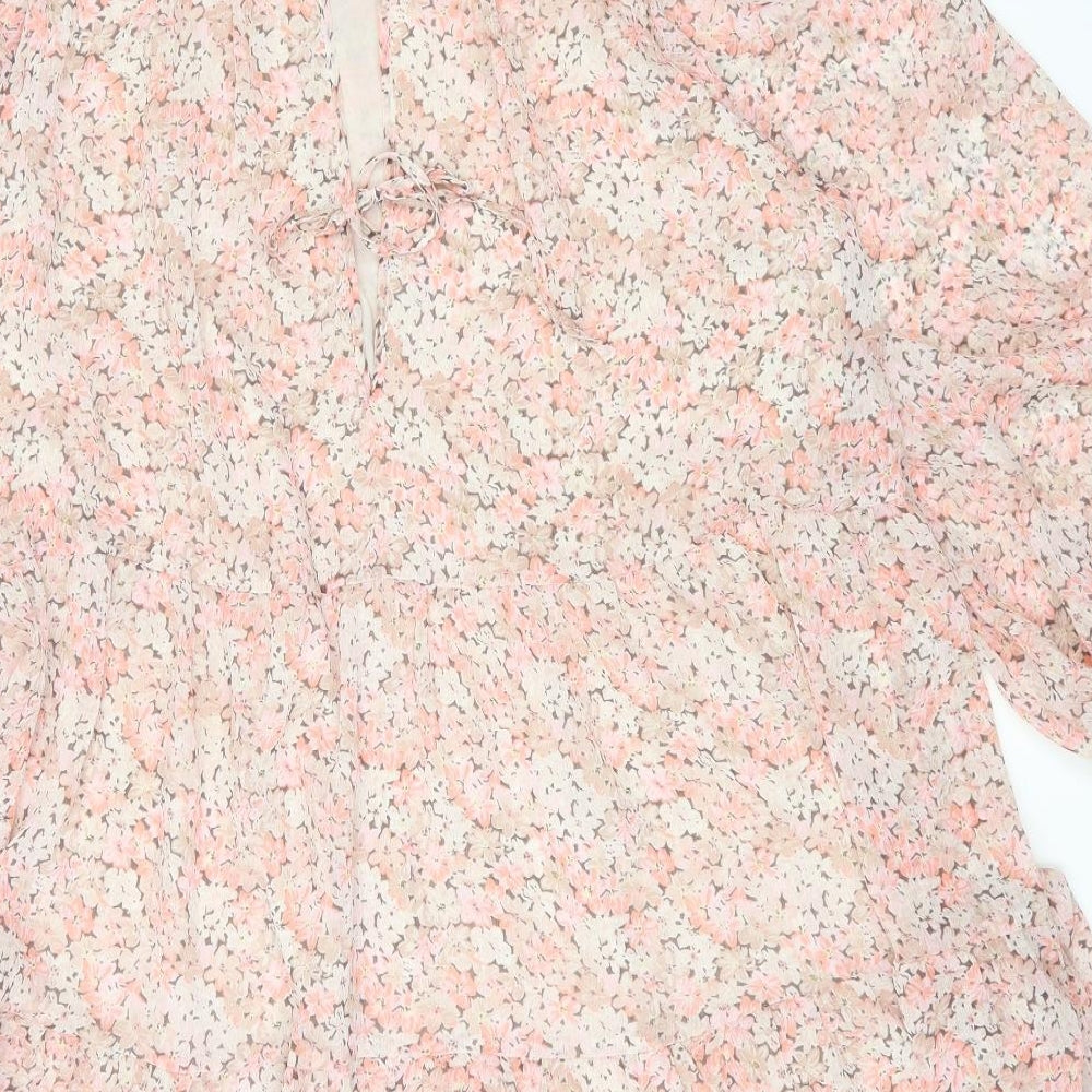 H&M Womens Multicoloured Floral Polyester A-Line Size S Round Neck Tie