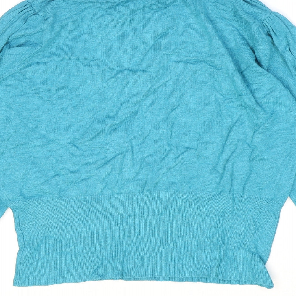 Text Womens Blue Roll Neck Viscose Pullover Jumper Size M - Ribbed