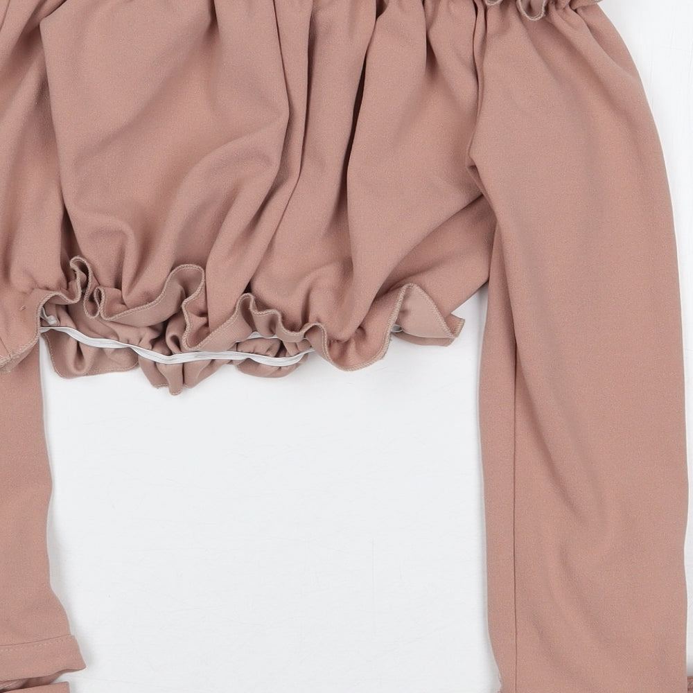 New Look Womens Pink Polyester Cropped Blouse Size 10 Off the Shoulder
