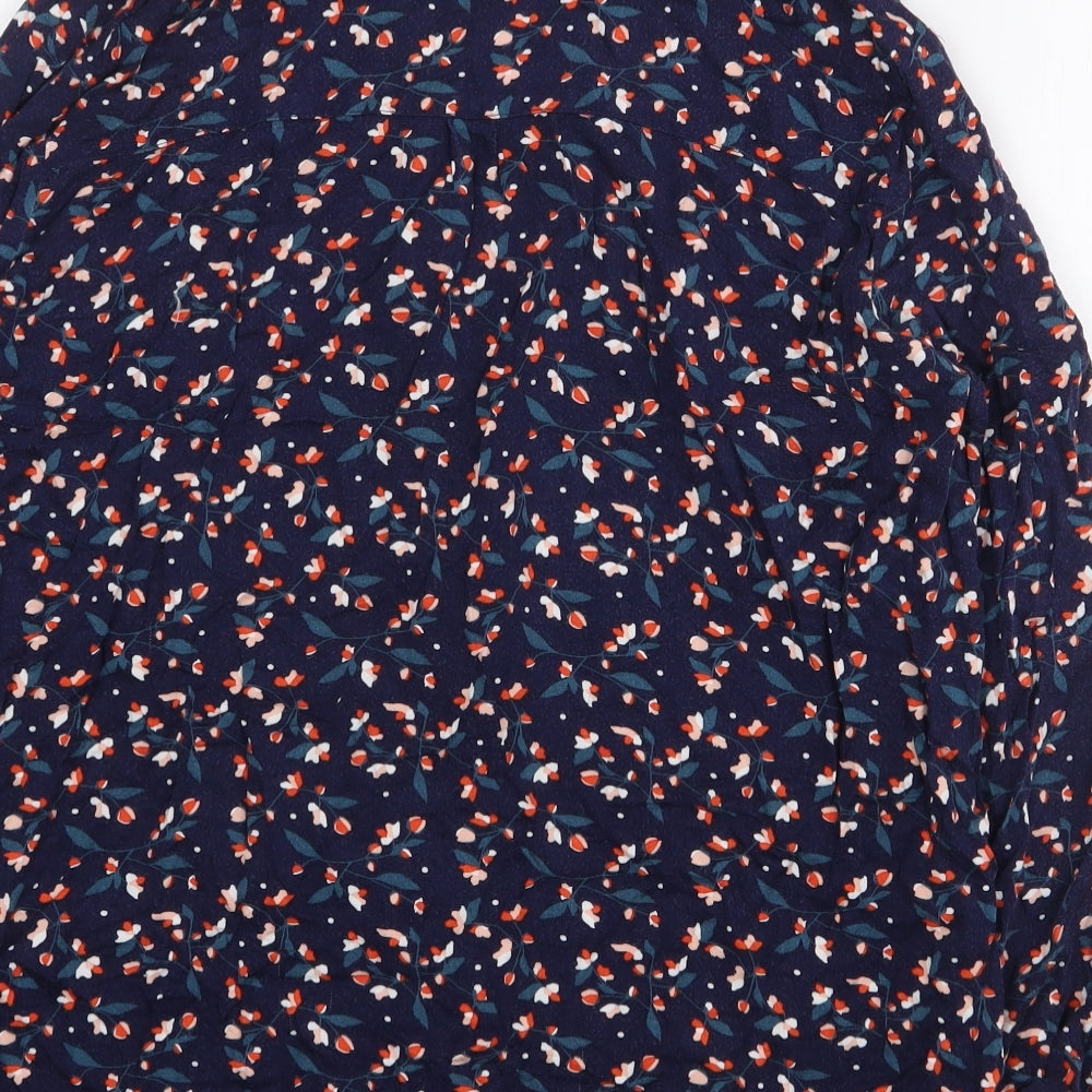 Preworn Womens Blue Floral Viscose Basic Button-Up Size M Collared