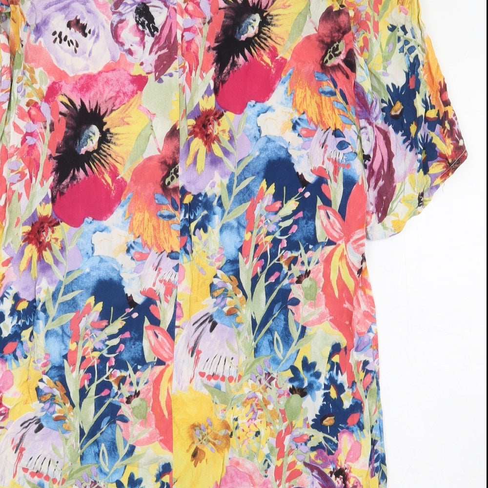 H&M Womens Multicoloured Floral Viscose Sheath Size 8 Boat Neck Button