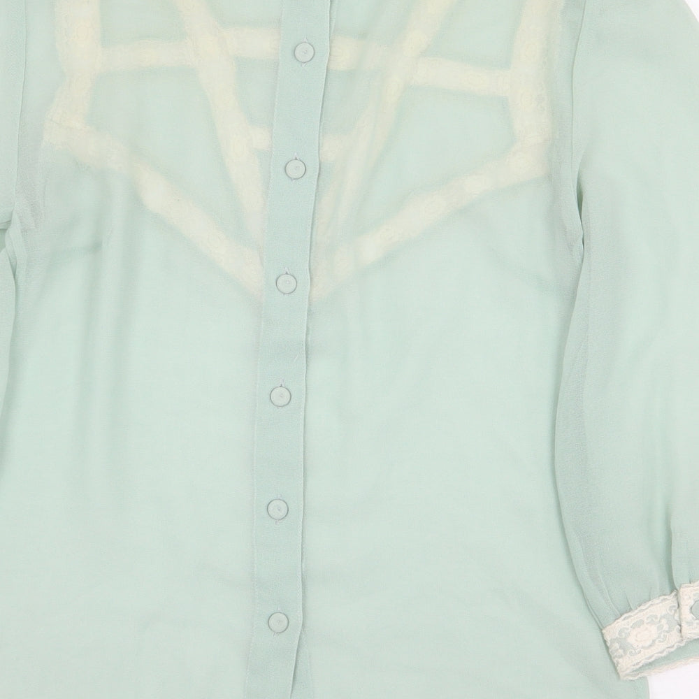 Topshop Womens Green Polyester Basic Blouse Size 6 Boat Neck - Lace Detail
